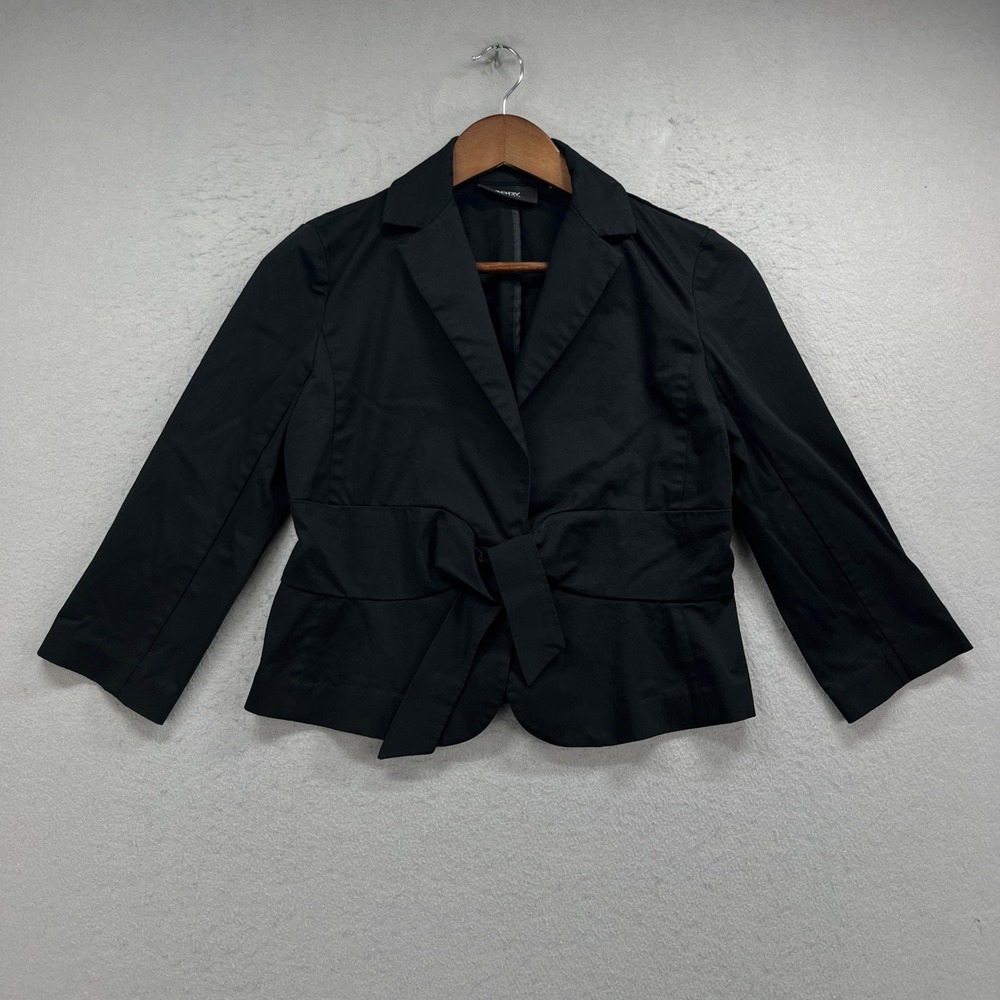 Body by Victoria Blazer Jacket Women 6 Black Tie Waist 3/4 Sleeve Office Career